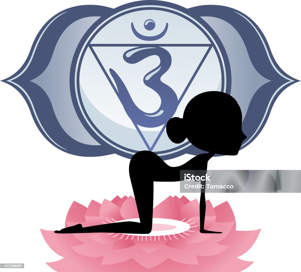 Meditare Yoga Asana sul fiore di loto con Chakra Mandala Om blu - arte vettoriale royalty-free di Amore