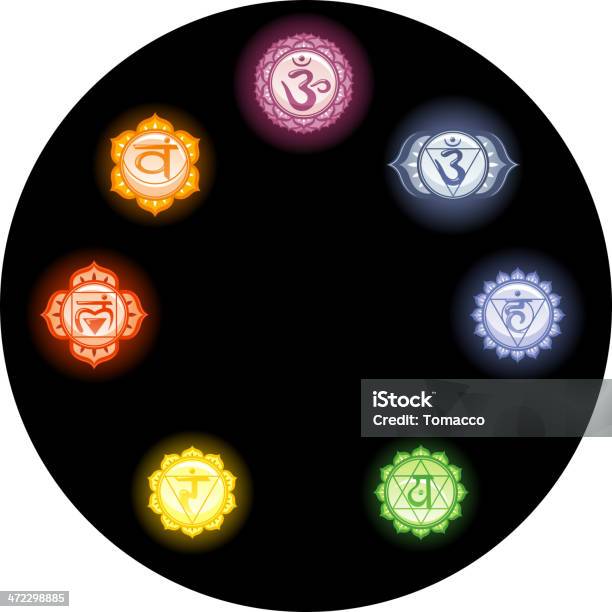 Les Sept Chakras Énergie Avec Des Mandalas Dans Des Couleurs Du Cercle Vecteurs libres de droits et plus d'images vectorielles de Accord - Concepts