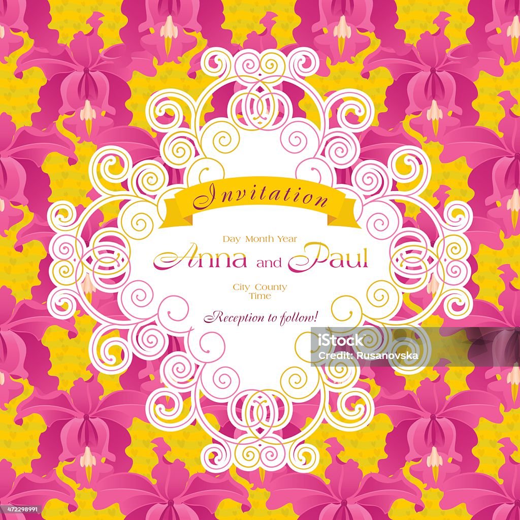 結婚式の招待状（ピンクオーキッド) - お祝いのロイヤリティフリーベクトルアート