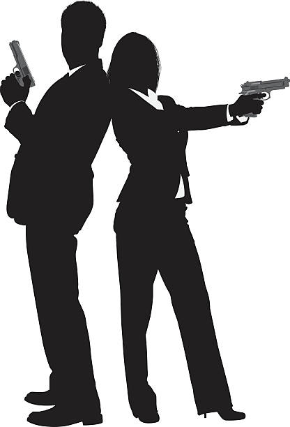 ビジネスの人々が拳銃 - gun handgun silhouette outline点のイラスト素材／クリップアート素材／マンガ素材／アイコン素材