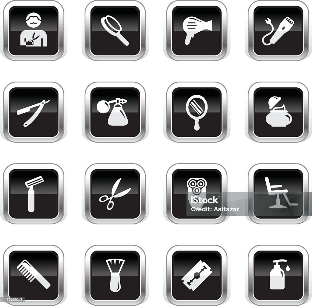 Supergloss Black Icons - Barbershop The icons were created using liner gradients and flat shapes. Elements are set on different layers. Aftershave stock vector
