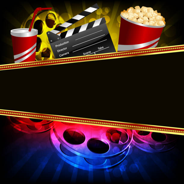 ilustrações de stock, clip art, desenhos animados e ícones de bonito fundo com letreiro de visualização de filme - theatre marquee