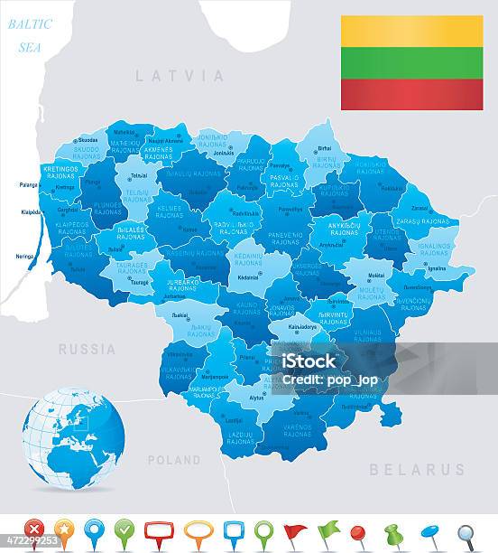 Mappa Di Lituaniamembri Città Bandiera E Icone - Immagini vettoriali stock e altre immagini di Carta geografica - Carta geografica, Lituania, Vettoriale