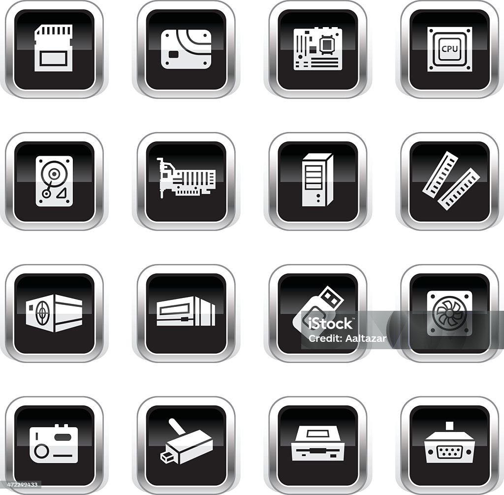 Supergloss Black Icons - Coputer Parts The icons were created using liner gradients and flat shapes. Elements are set on different layers. CD-ROM stock vector