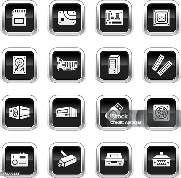 Supergloss Black Icons Coputer Parts Stock Illustration - Download Image Now - CD-ROM, CPU, Circuit Board