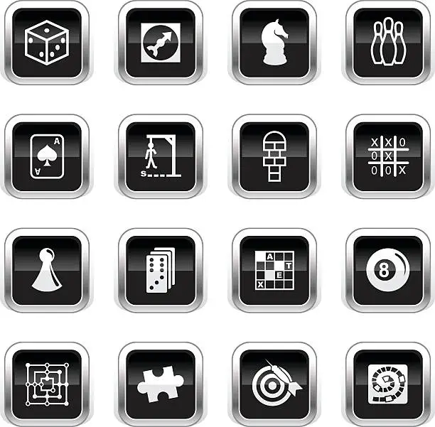 Vector illustration of Supergloss Black Icons - Games