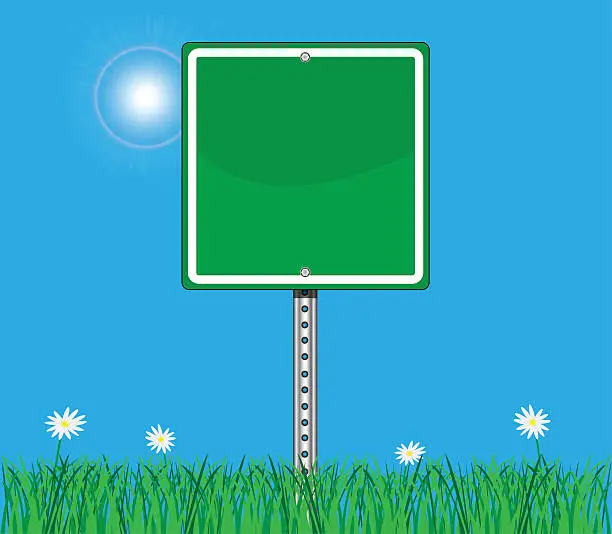 Vector illustration of Green Road Sign on Sky Background
