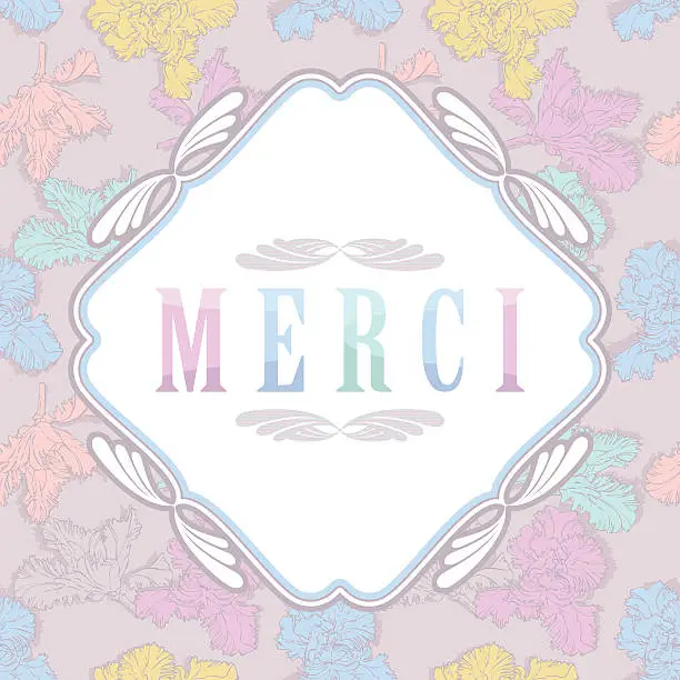 Vector illustration of Merci - Floral Greeting Card