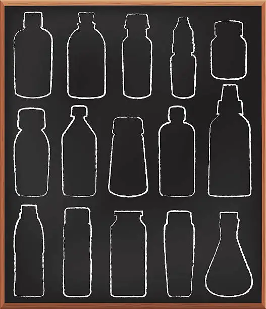 Vector illustration of Medicine and liquid bottles on blackboard