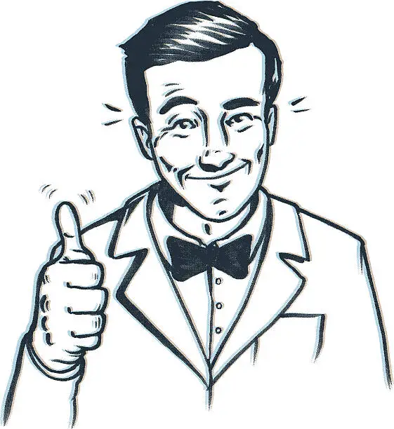 Vector illustration of thumbs up bow tie guy