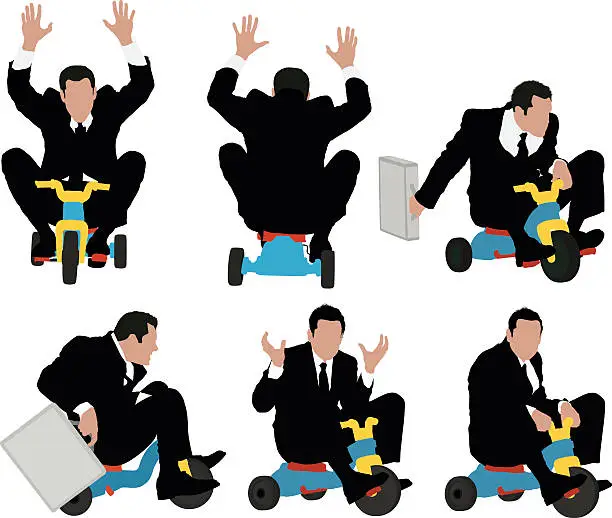 Vector illustration of Multiple images of businessmen riding a tricycle