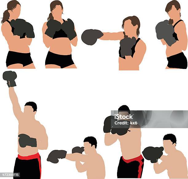 Vetores de Imagens De Boxers Soco e mais imagens de Luva de Boxe - Luva de Boxe, Sexo Feminino, Adulto