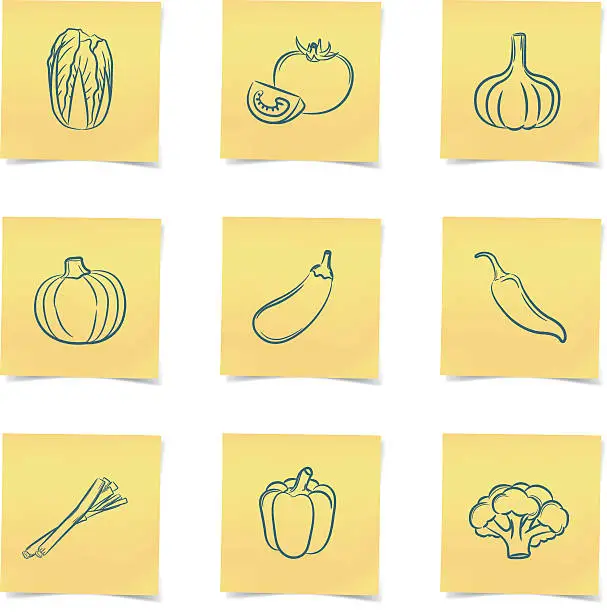 Vector illustration of vegetable post-it ontes