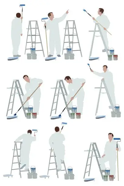 Vector illustration of Multiple images of a painter