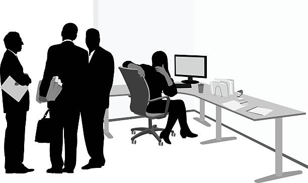 fremden personen mithören können. - silhouette financial advisor desk business stock-grafiken, -clipart, -cartoons und -symbole