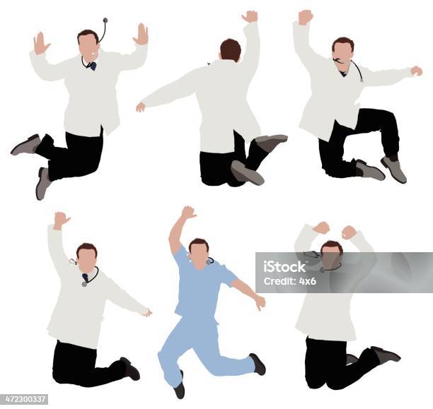 Ilustración de Múltiples Imágenes De Los Médicos Salto y más Vectores Libres de Derechos de Doctor - Doctor, Saltar - Actividad física, Entusiasmo