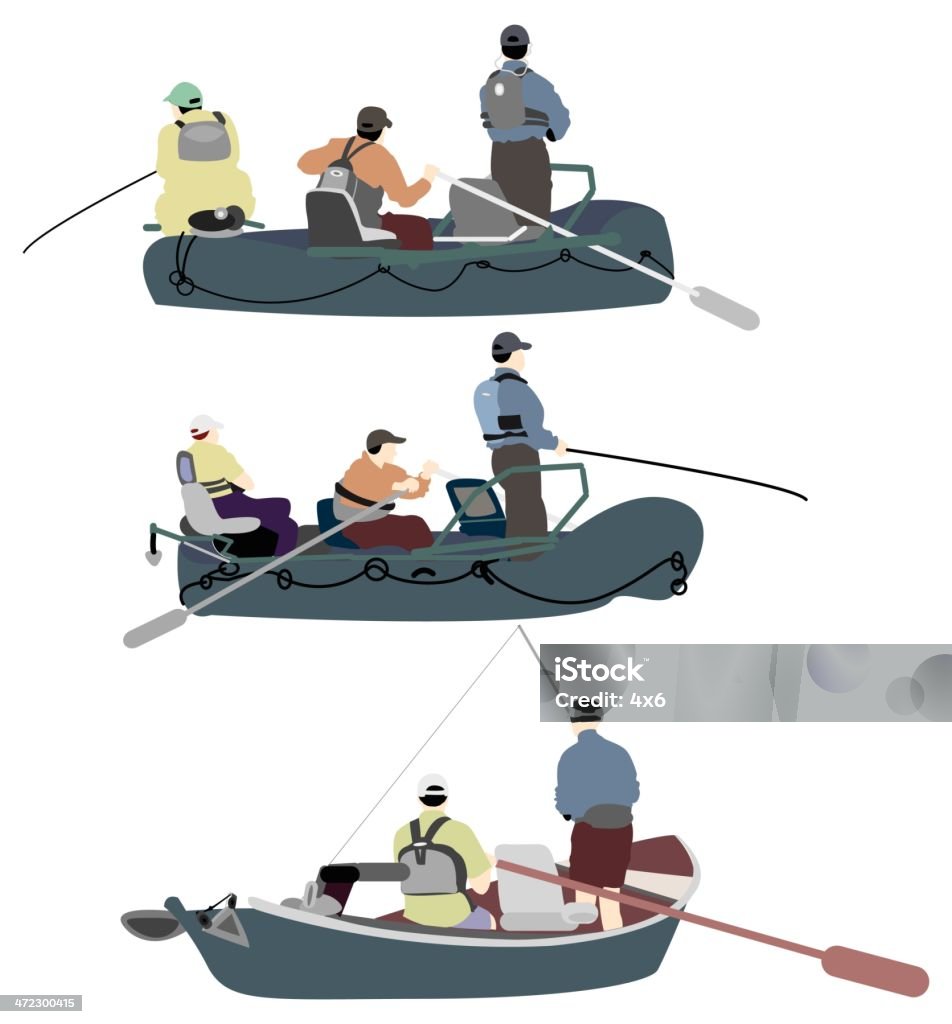 Pessoas em barco de pesca - Vetor de Barco pesqueiro royalty-free
