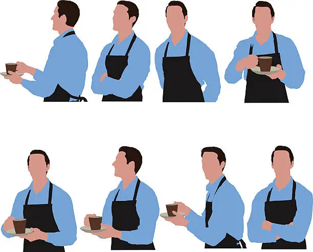 Vector illustration of Multiple silhouettes of a barista