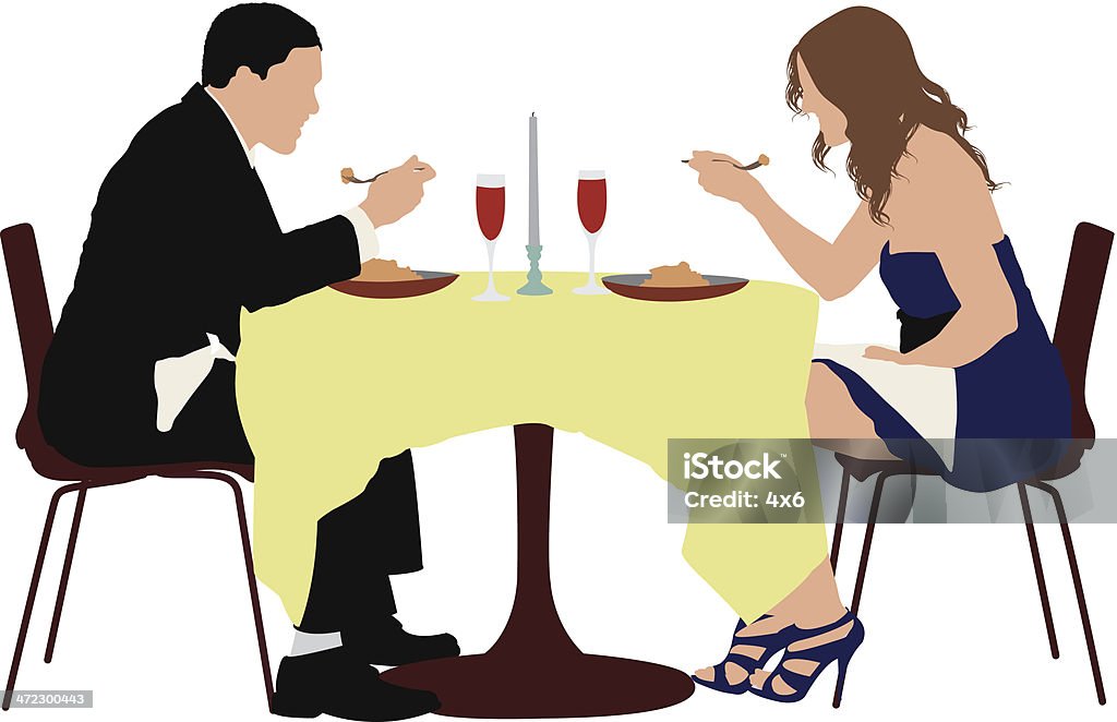 Pareja comiendo en un restaurante de comida - arte vectorial de Comer libre de derechos