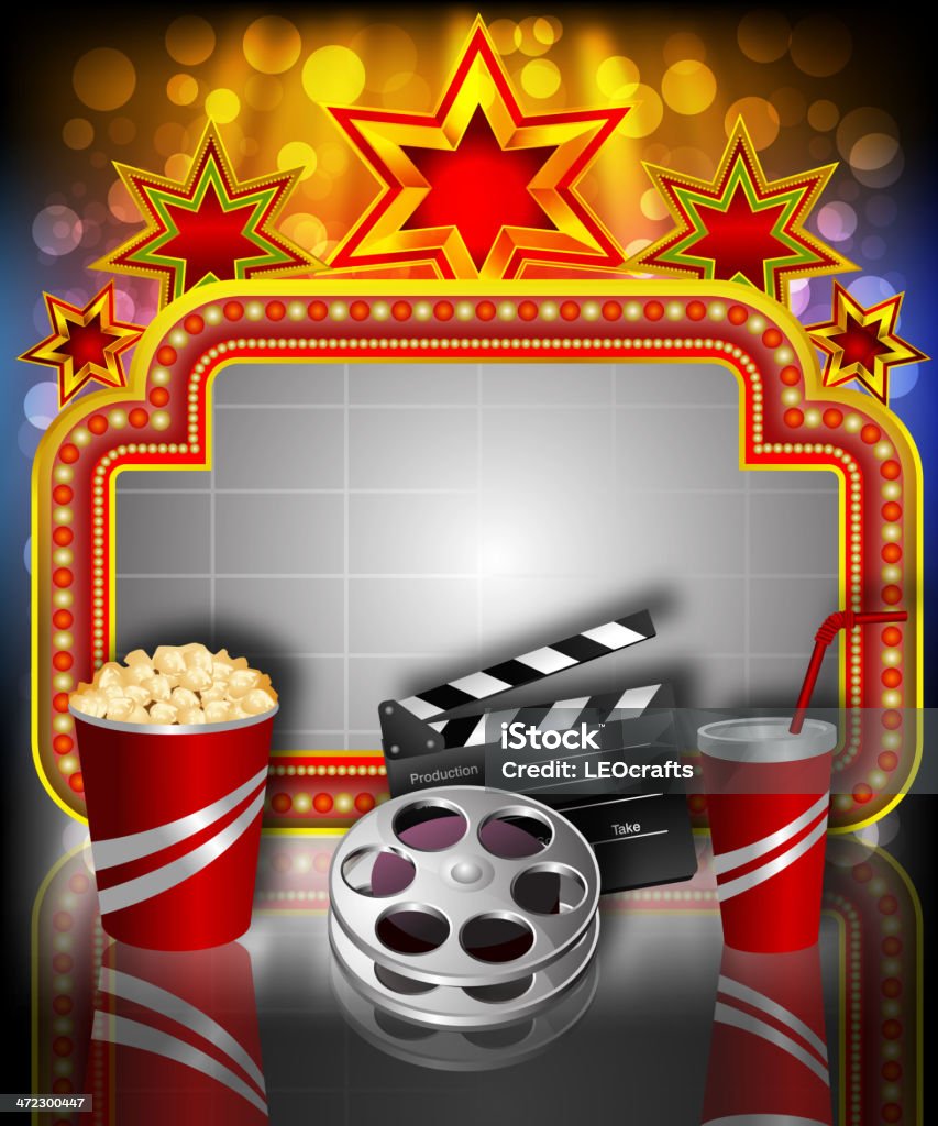 Beautiful Movie Background with Marquee display Vector illustration of Beautiful Movie Background with Marquee display, all elements are in separate layers and grouped. This is eps 10 file. please visit my portfolio for more options Movie Theater stock vector