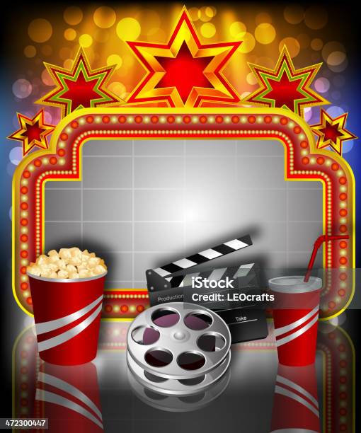 Beautiful Movie Background With Marquee Display Stock Illustration - Download Image Now - Movie Theater, Entertainment Tent, Theater Marquee