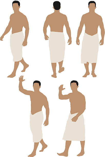 bez koszulki człowiek zawinięty w ręcznik - wrapped in a towel illustrations stock illustrations