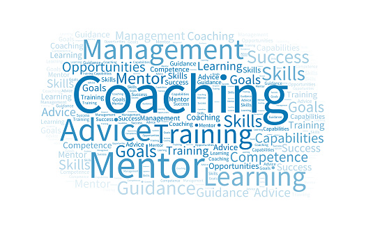 Word cloud created with concepts about coaching and training.