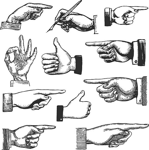 hand-zeichnungen - mit dem finger zeigen stock-grafiken, -clipart, -cartoons und -symbole