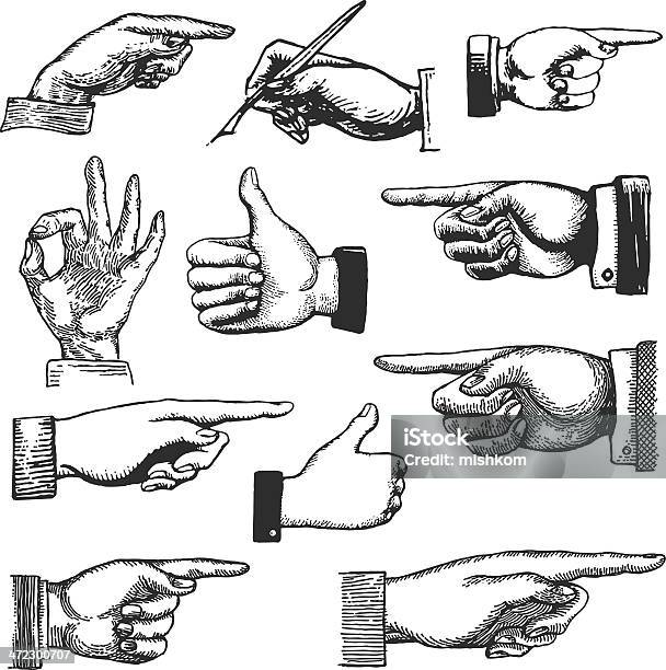 Hand Drawings Stock Illustration - Download Image Now - Pointing, Retro Style, Old-fashioned