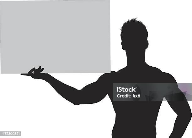 Nackter Oberkörper Mann Hält Eine Leere Plakat Stock Vektor Art und mehr Bilder von Bizeps - Bizeps, ClipArt, Computergrafiken