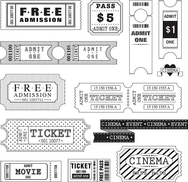 Vector illustration of Set of Movie Tickets (Black and White)