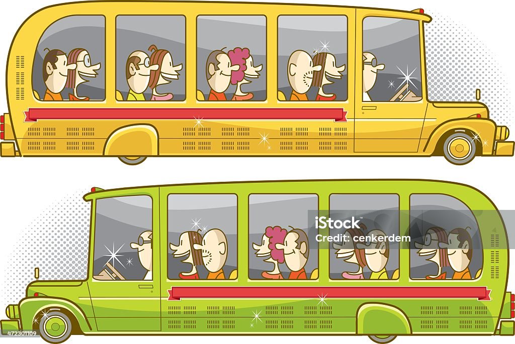 Deux couleurs rétro bus - clipart vectoriel de Bonheur libre de droits