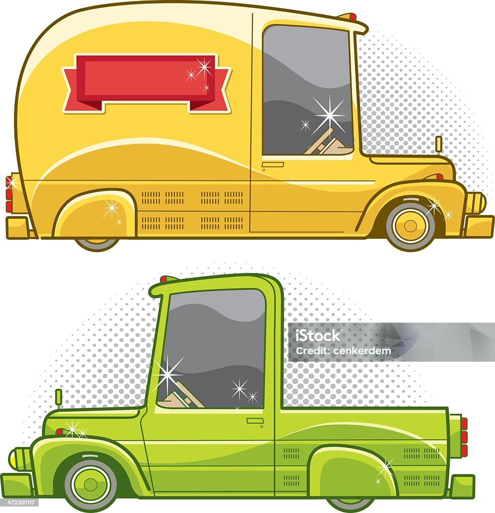 レトロな配送車およびトラック - 広告のロイヤリティフリーベクトルアート