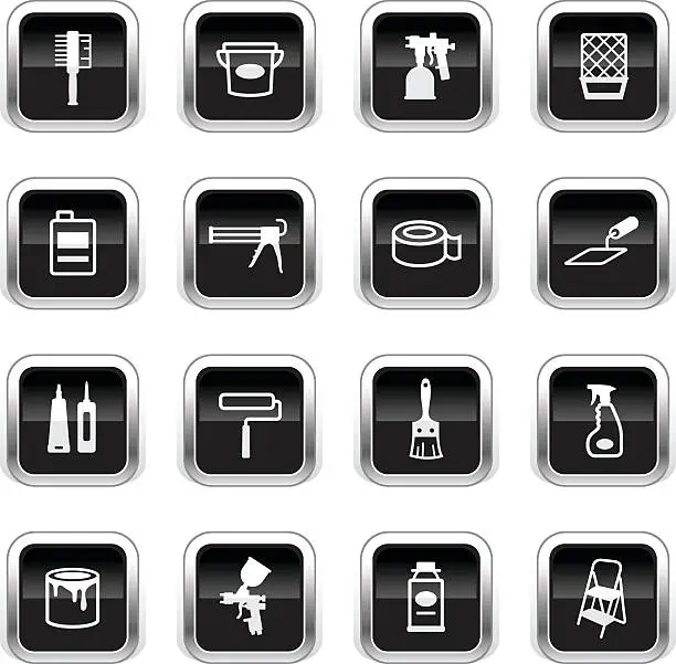 Vector illustration of Supergloss Black Icons - Painting Tools