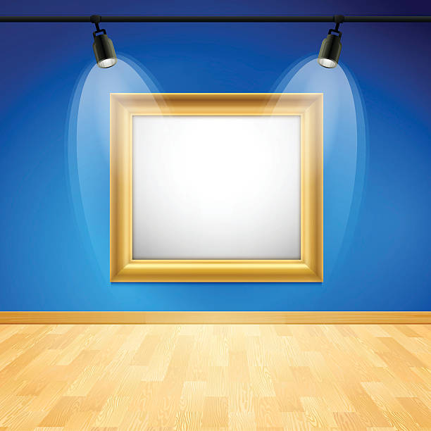Blue Art Gallery Frame Blue art gallery with gold frame and copy space. EPS 10 file. Transparency used on highlight elements. art museum illustrations stock illustrations