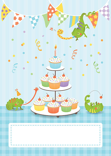 ilustraciones, imágenes clip art, dibujos animados e iconos de stock de camaleón linda tarjeta de cumpleaños niño - plaid checked pattern sewing