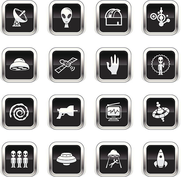 ilustrações, clipart, desenhos animados e ícones de supergloss preto ícones-ovni - silhouette computer icon handgun satellite