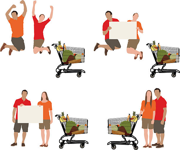 ilustraciones, imágenes clip art, dibujos animados e iconos de stock de varias imágenes de un par en supermercado - shopping supermarket department store women
