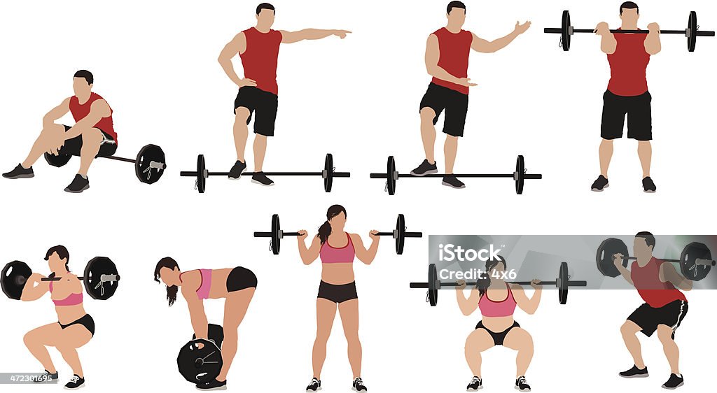 Plusieurs images de musculation y - clipart vectoriel de Accroupi libre de droits