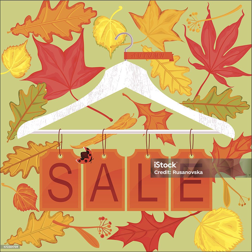 Autumn Sale Autumn Sale. Clothes hanger with tags on Autumn leaves background. Vector. EPS 8. Design elements. Autumn stock vector