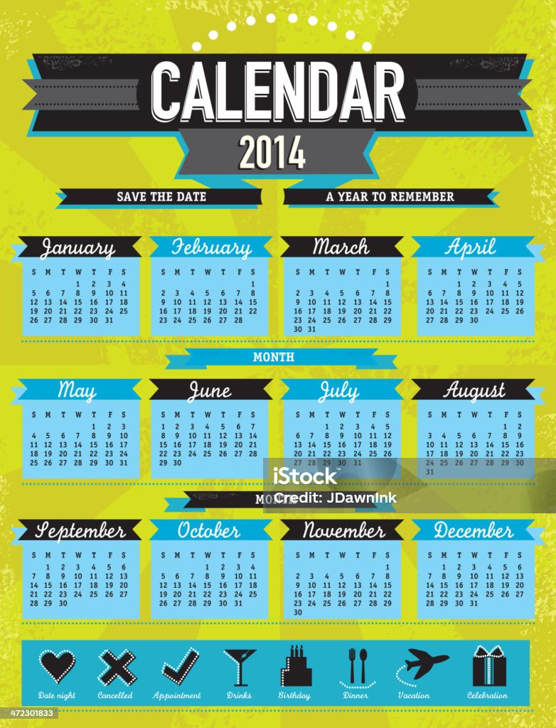 Calendario modello di progettazione con elementi di - arte vettoriale royalty-free di 2014