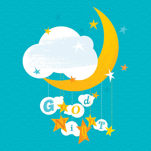 Good Night! Kids greeting card with "Good Night!" text message. Vector. EPS 8. bedtime illustrations stock illustrations
