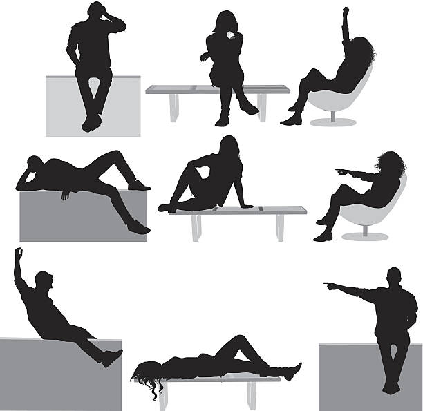 Silhouette of casual people Silhouette of casual peoplehttp://www.twodozendesign.info/i/1.png lying down stock illustrations