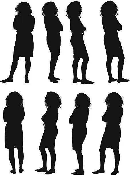 Vector illustration of Silhouettes of women posing with arms crossed