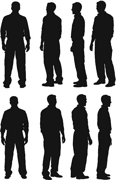 mehrere silhouette der mann stehend - mann stock-grafiken, -clipart, -cartoons und -symbole