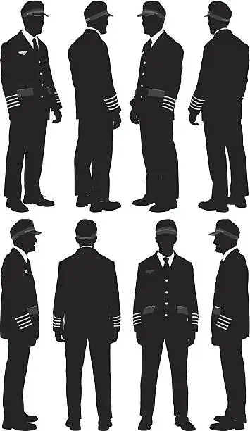 Vector illustration of Multiple silhouettes of a pilot