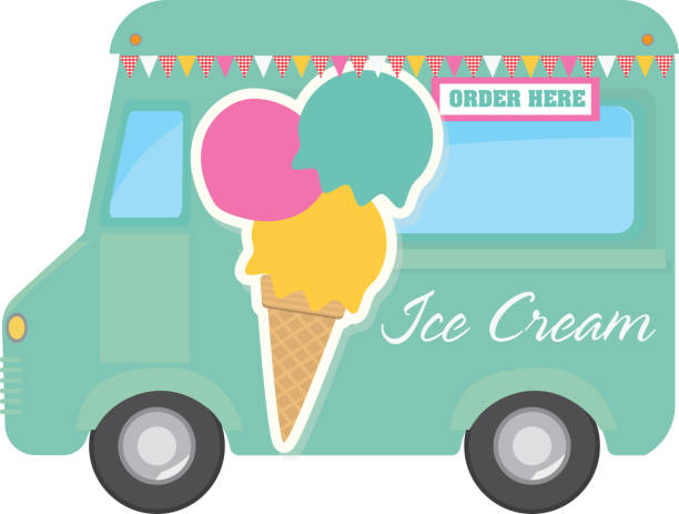 istock Retro teal Ice Cream food truck with text design 472302030