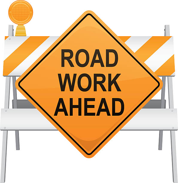 ilustraciones, imágenes clip art, dibujos animados e iconos de stock de señal de obras en la vía de la construcción - construcción de carretera