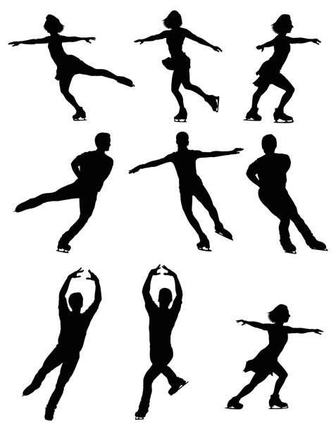 複数のシルエットの人々スケート - フィギュアスケート点のイラスト素��材／クリップアート素材／マンガ素材／アイコン素材