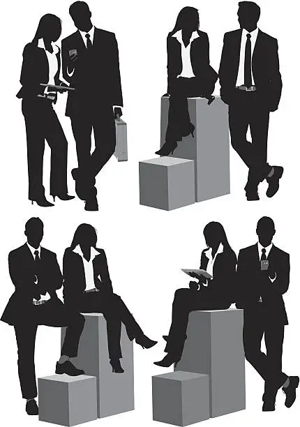 Vector illustration of Business people sitting on box